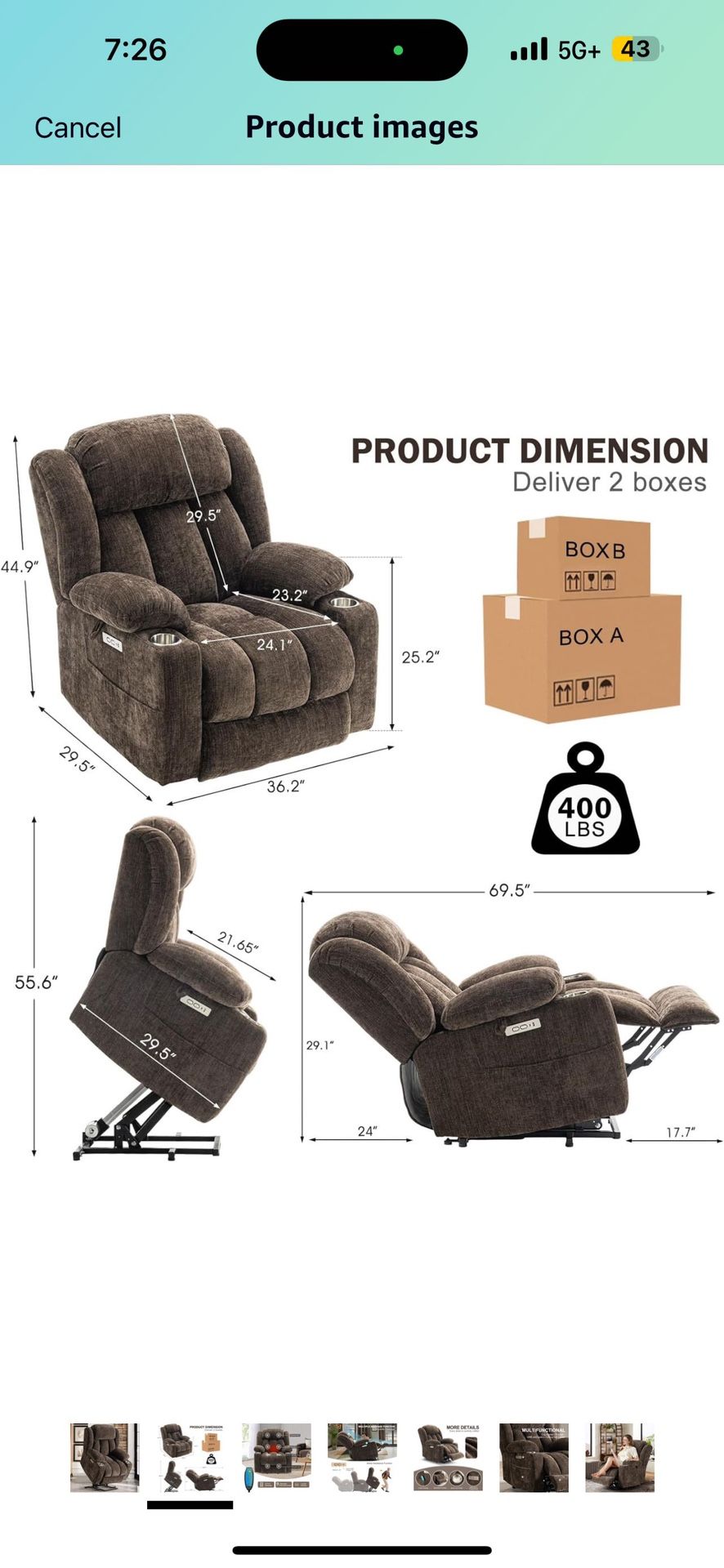 Electric Power Lift Recliner Chair with Heat & Massage for Elderly, Chenille Reclining Chairs for Seniors Home Living Room