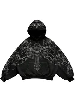 NEW !! SOLY HUX Men's Gothic Hoodies Grunge Graphic Print Hooded Oversized Sweatshirt Pullover with Pocket
