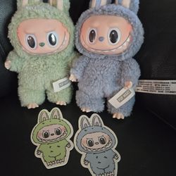 Lot of 2 Labubu Macaron green grape and sesame bean toy keychain pendant plush