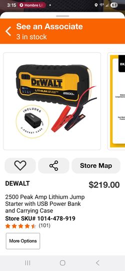 2500 Peak Amp Lithium Jump Starter with USB Power Bank and Carrying Case