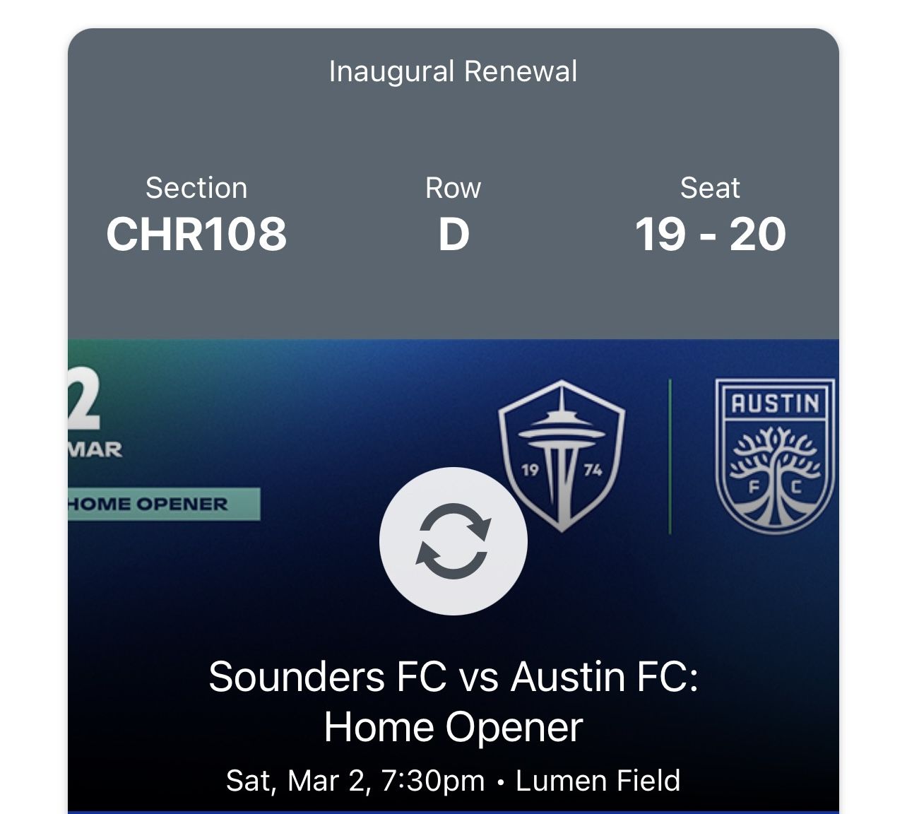 Austin FC @ Seattle Sounders FC Tickets - March 2 - (season Opener)