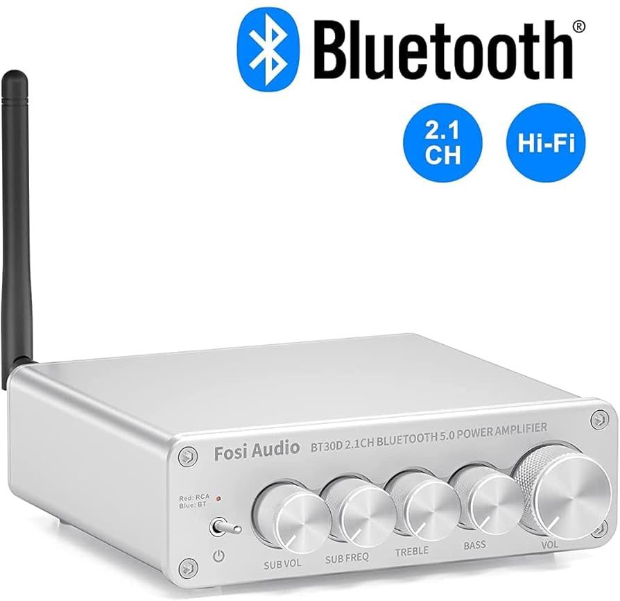 Fosi Audio BT30D-S Bluetooth 5.0 Stereo Audio Receiver Amplifier 2.1 Channel Mini Hi-Fi Class D Integrated Amp 50 Watt X2+100 Watt