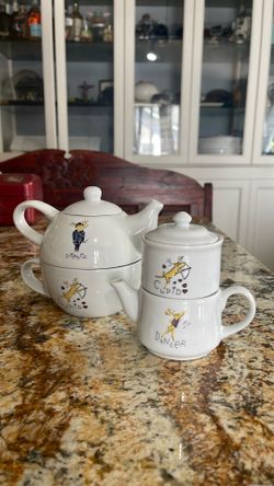 Pottery Barn Reindeer Stacking Teapots