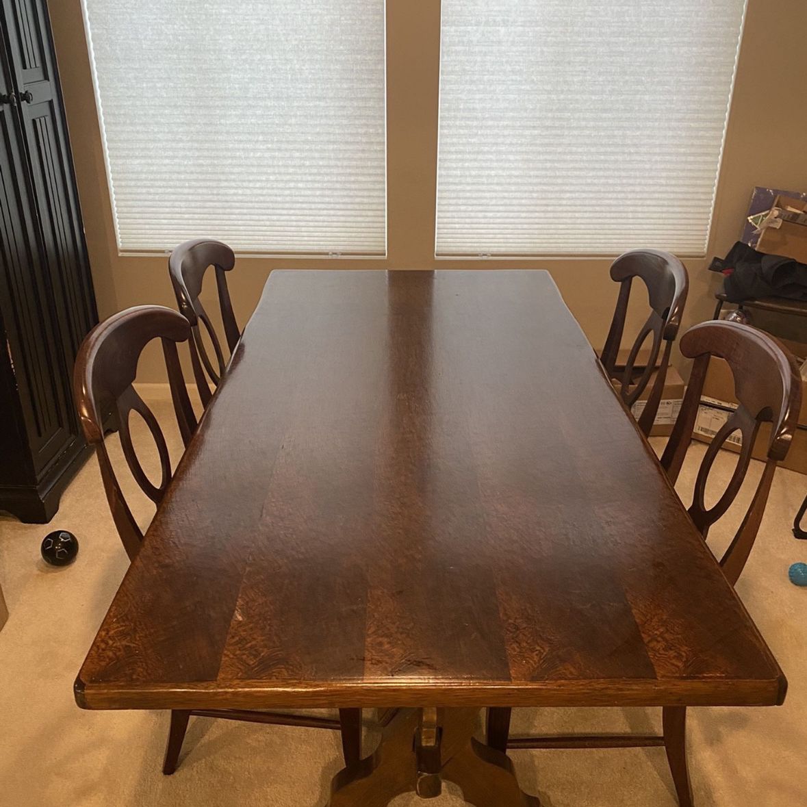 Vintage All Wood Dining Table w/ 4 Pottery Barn Napoleon Chairs