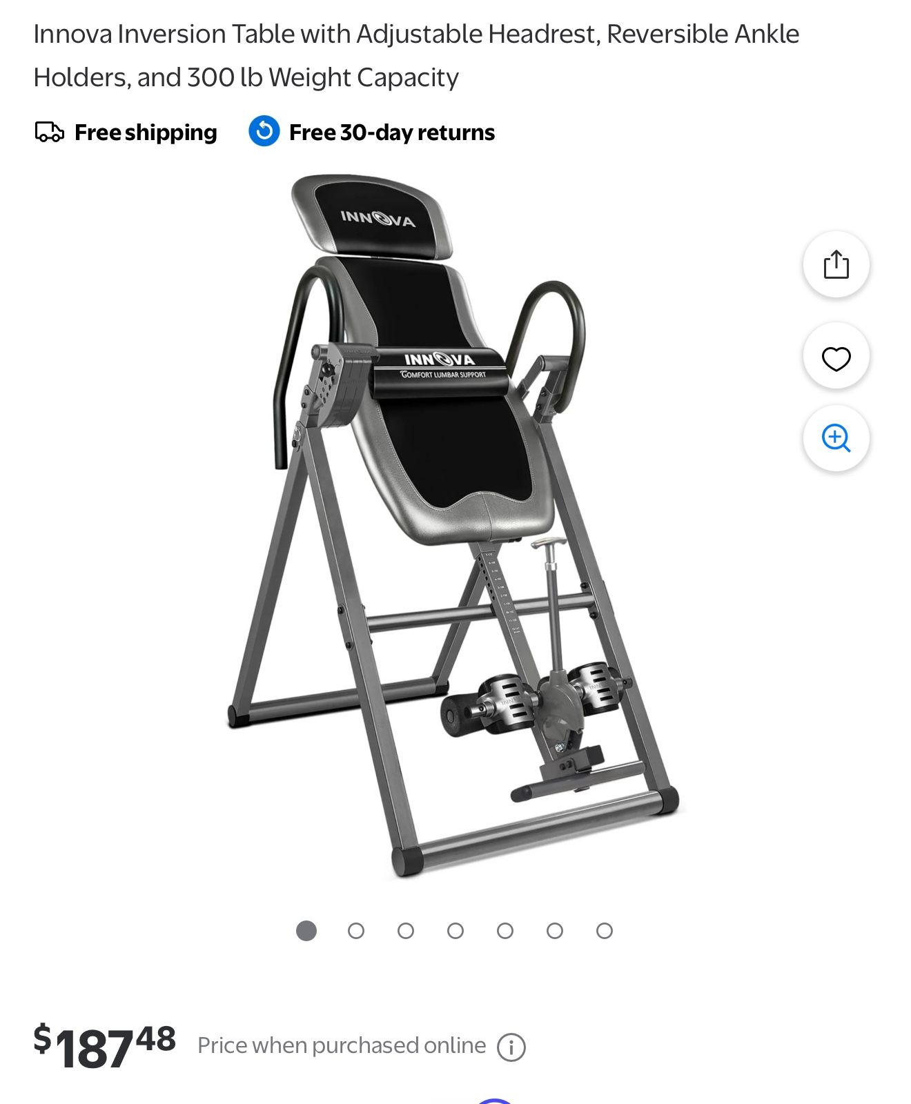 Innova Inversion Table with Adjustable Headrest, Reversible Ankle Holders, and 300 lb Weight Capacity