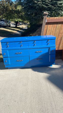 Bold blue six drawer dresser