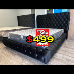 Queen Black Euro Platform Bed With Ortho Mattress Included!!