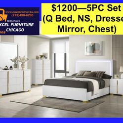 🌺 FREE DELIVERY 🌺Brand New 5PC Queen Size Bedroom Set ( Queen Bed, NS, Dresser, Mirror, Chest) 