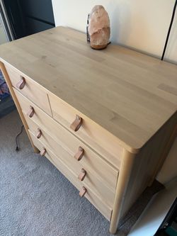 Light Birch Wood Dresser with Leather Pulls