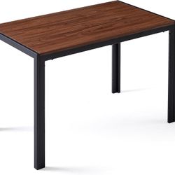 47" Rectangular Kitchen Table Imitation Wood Home Office Desk Wooden Kitchen Table with Thick Tabletop, Walnut Grain Dinner Coffee Table with Metal Fr