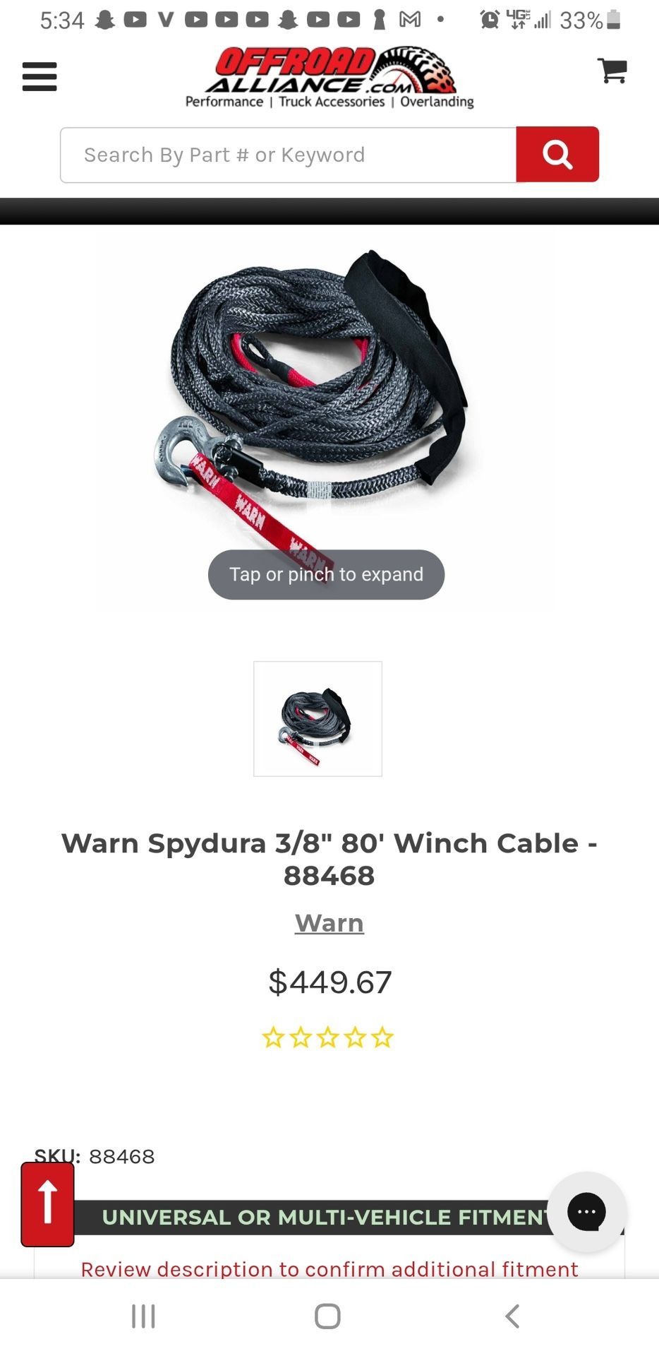 WARN SPYDURA 80’ Winch Cable