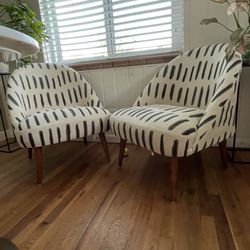 Two Lounge Chairs - Noemi Charcoal Gray And Ivory Dash Print Chairs