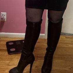 Women’s Black Platform Stiletto Knee-High Boots – Size 9, Worn Once