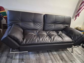 Dark Brown Faux Leather Futon Sofa