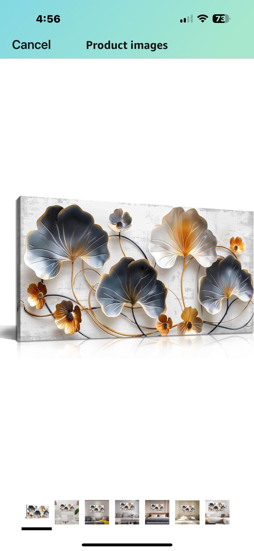 Lotus Leaf Wall Art for Bedroom, Blue and White Leaves Canvas Wall Decor for Living Room, Picture Print Artwork for Office, Size 40 x 20 Inches