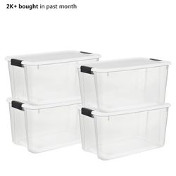 NEW 4-Pack Storage Bins with Lids 70 Quart, Clear Plastic By Sterilite, Latching Boxes, Organizing Containers for Home