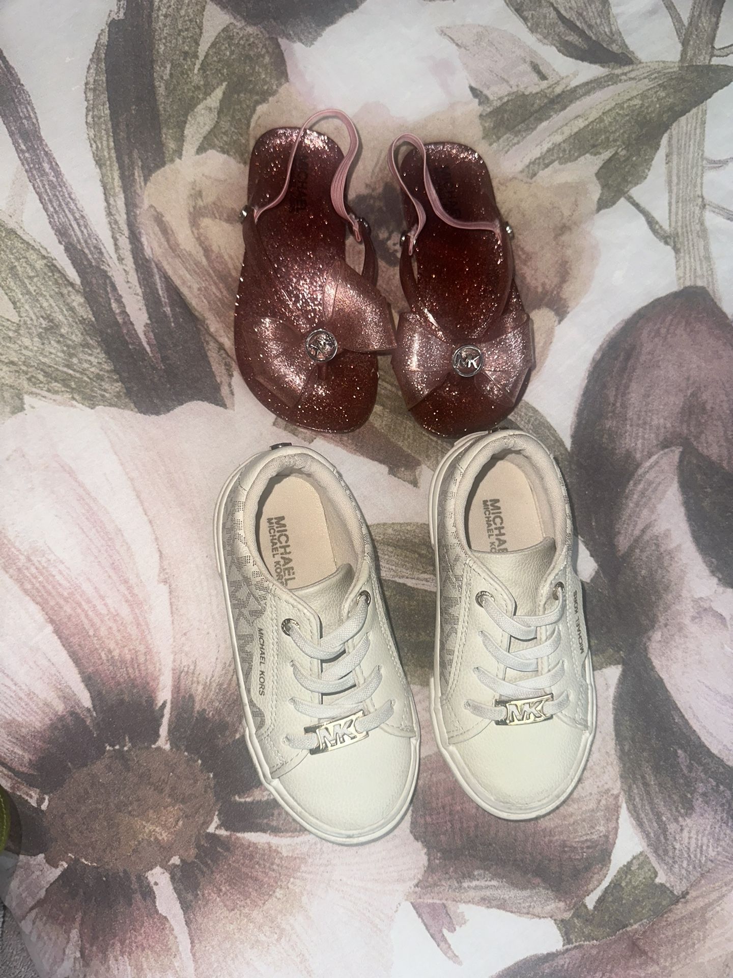Michael Kors Kids Pink Glitter Sandals and Cream Sneakers