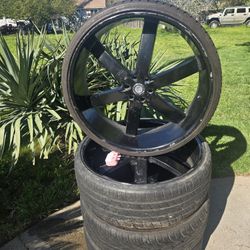 30 INCH U2 6 LUG CHEVY WHEELS WITH 80% THREAD TIRES 