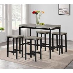 Brand new counter high dining table (47.24 x 23.62 x 36.02 in. H) + 4 saddle stools