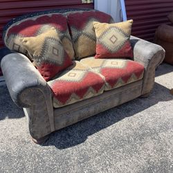 South Western Leather/ Fabric Love Seat
