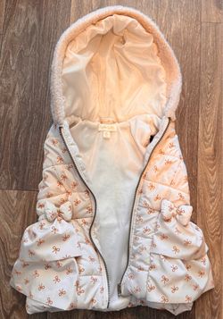 Girls Puffer Jacket with Hood and Bow Print