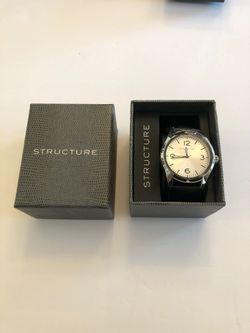 Men’s structure watch silver tone with black leather band