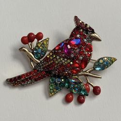 Large Fancy Cardinal / Red Robin Rhinestone Pin Brooch - Bird Jewelry Collectible