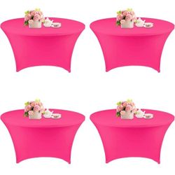 4 Pack 6 Ft Spandex Round Tablecloth Pink 
