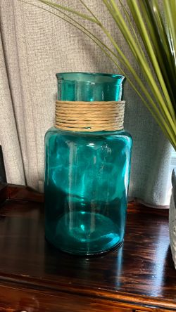Aqua Anchor Hocking Glass Vase