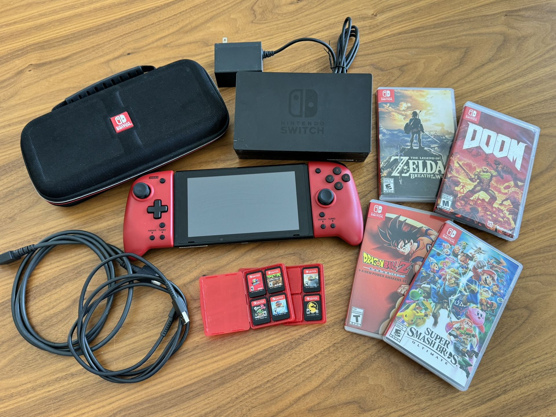Nintendo Switch + 10 Games (Zelda, Smash, Mario, DBZ, Minecraft, etc.) – Complete Bundle