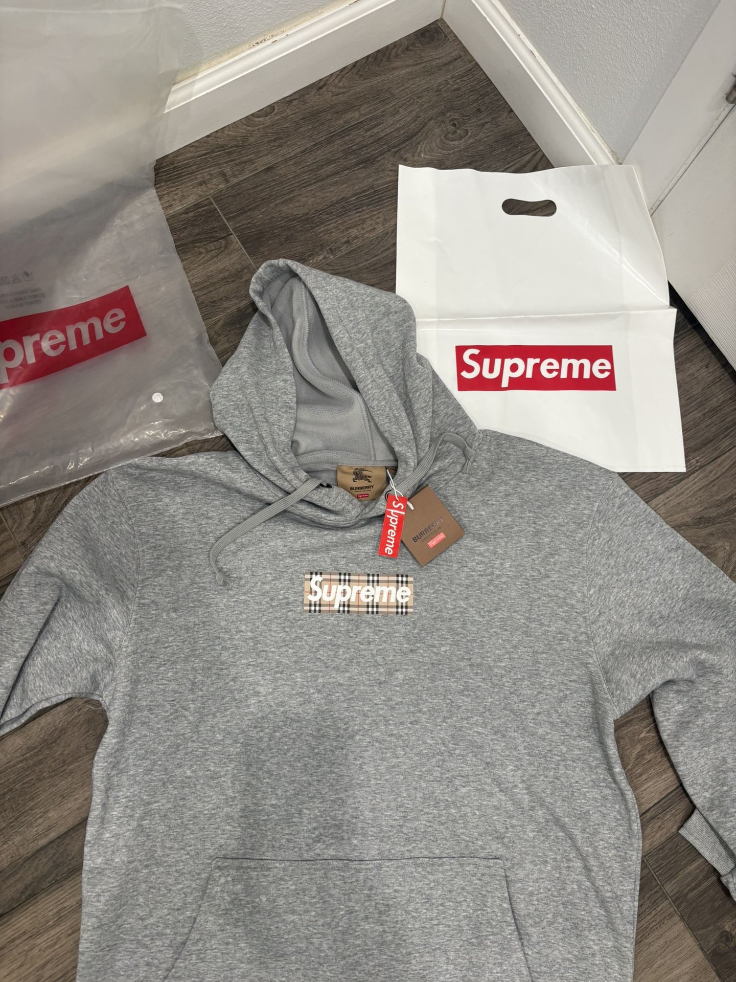 Grey burberry supreme hoodie 