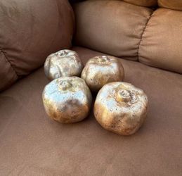 Ceramic Pomegranate Decor Gold Silver Glazed Fruit Sculptures Set of 4