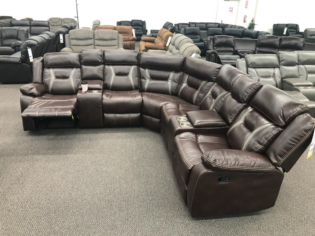 New Reclining Sectional. Brown Or Grey Gel Leatherette. 106” X 106”. Free Delivery!
