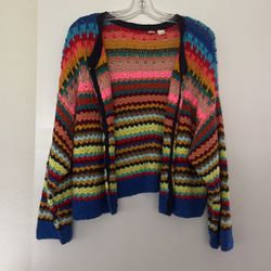 Crocheted Multi Color Sweater Light Weight 