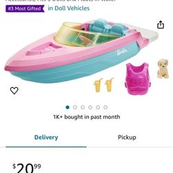 Barbie Toy Boat with Pet Puppy, Life Vest and Beverage Accessories, Fits 3 Dolls and Floats in Water