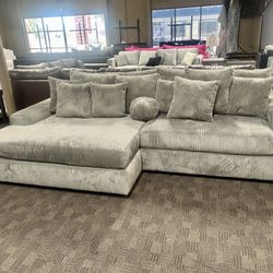 Big Soft Grey Corduroy Sectional Couch