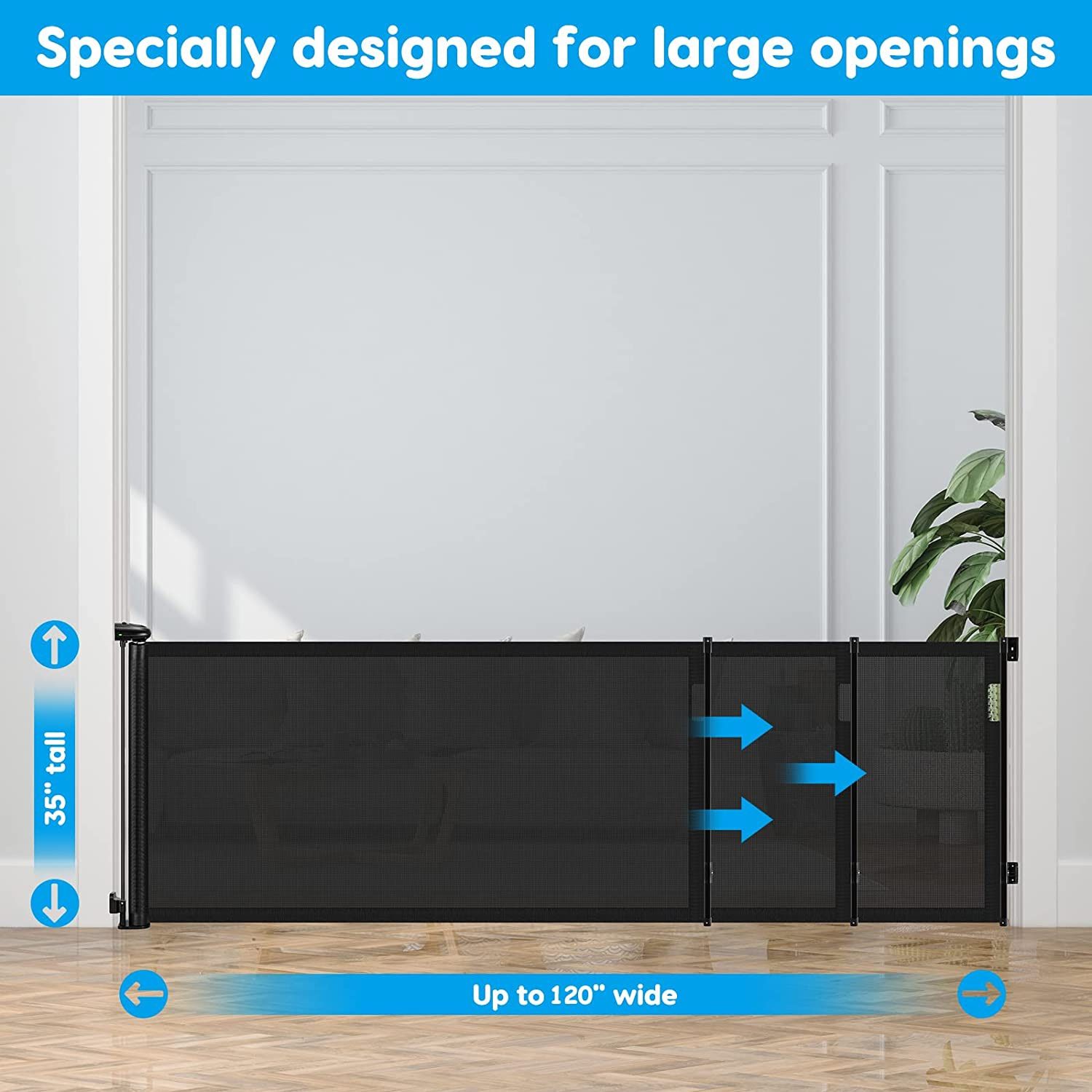 120 Inch Extra Wide Retractable Baby Gates for Large Openings