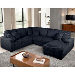Corduroy U Shape Sectional Sofa Bed 