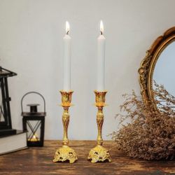 Gold Candlestick Holders Set of 2 Taper Candle Holders 
