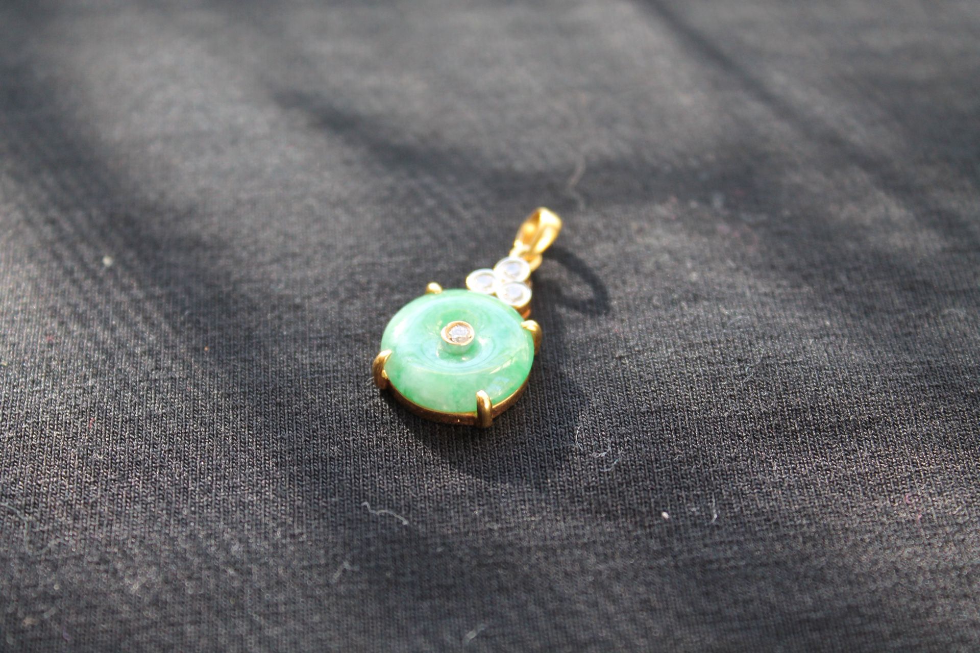 14k Gold Jade & Natural Diamond Pendant 