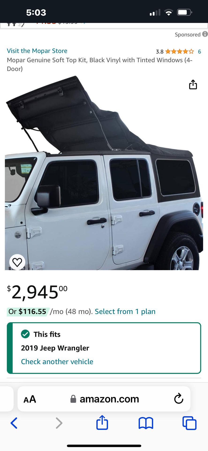 2018-2024 Jeep Wrangler Mopar Genuine Soft Top