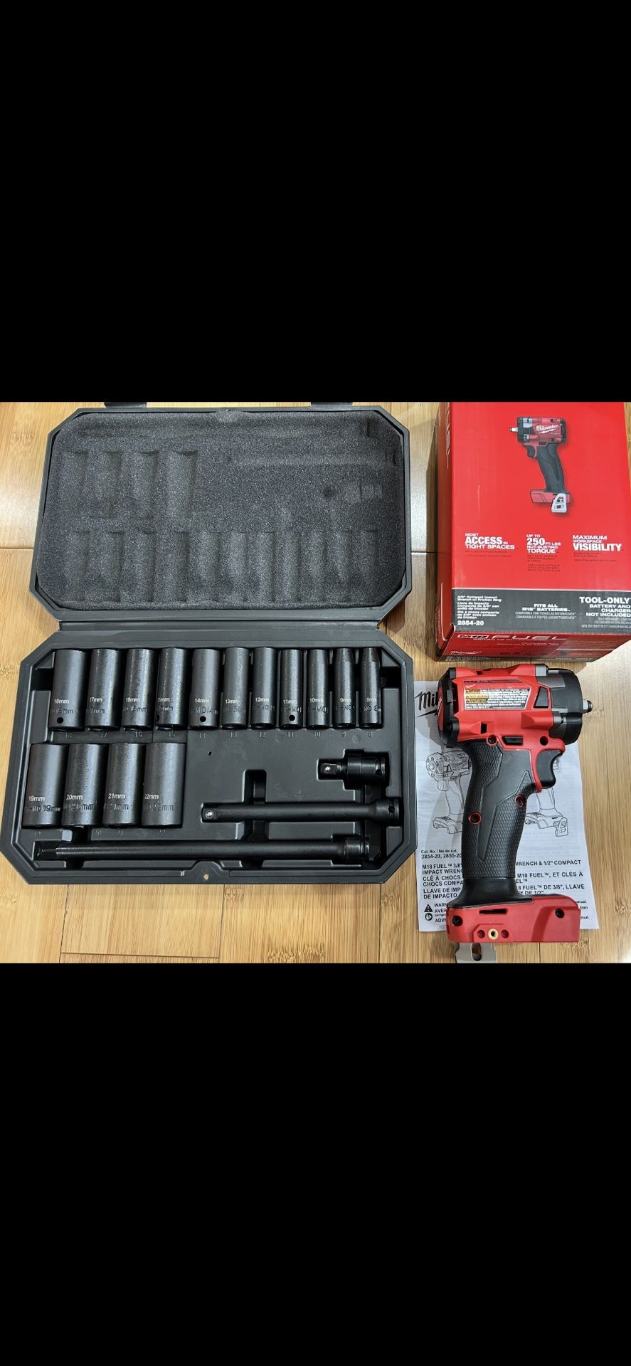 Brand new Milwaukee  $180-Tool-$35-18pc-$200 Both  Fuel impact wrench 3/8 18 pc impact socket set