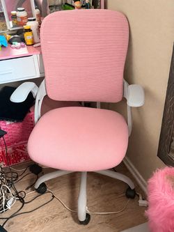 Pink Ergonomic Office Desk Chair – Adjustable, Rolling, Flip-Up Arms