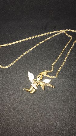 Angle with gun iced out pendant necklace