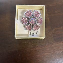 Pink Rhinestone Flower Ring, Size 8   $10