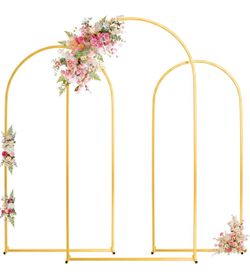 Wedding Arch Backdrop Stand 7.2FT, 6.6FT, 6FT Set of 3 Gold Metal Balloon Arch Stand with Stable Base, Banner Stand, Photography Backdrop, Party, Birt