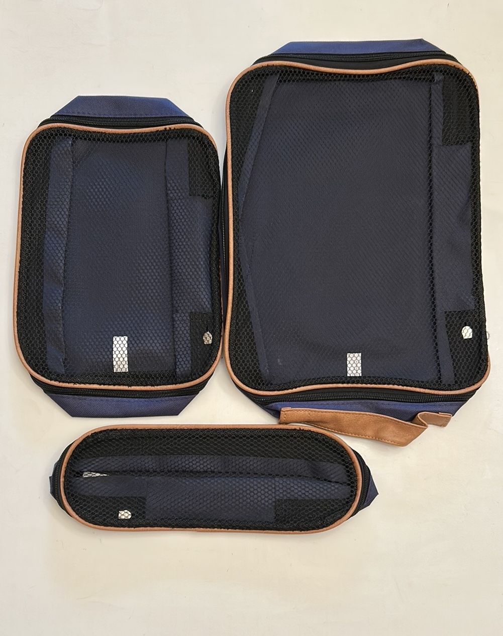 AARP Navy Blue 3 Piece Travel Organizers/Packing Cubes Mesh Top with Zip Closure