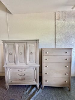 Antique 1966 Thomasville Gentleman’s Wardrobe & Antique Tallboy Dresser