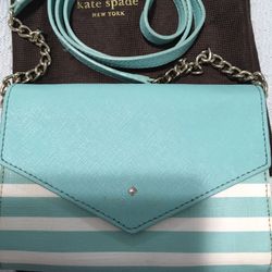 Kate Spade Striped  Turquoise And White Crossbody Bag