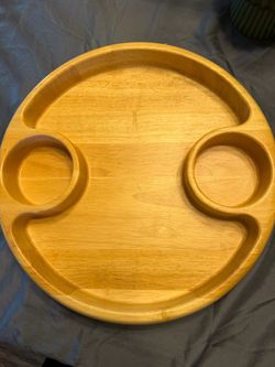Market Place Round Wooden Serving Tray with Divided Sections